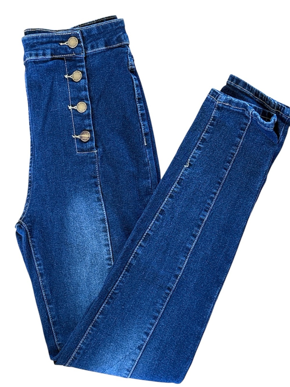 WOMENS HIGH WAIST BUTTON FRONT DARK WASH SKINNY JEANS SIZE 29 EVERYDAY STYLE